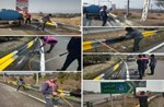 آغاز شستشو و پاک سازی گارد ریل و تابلوهای راهنمای مسیر محدوده ی پل و رمپ و لوپ ورودی شهر مهستان